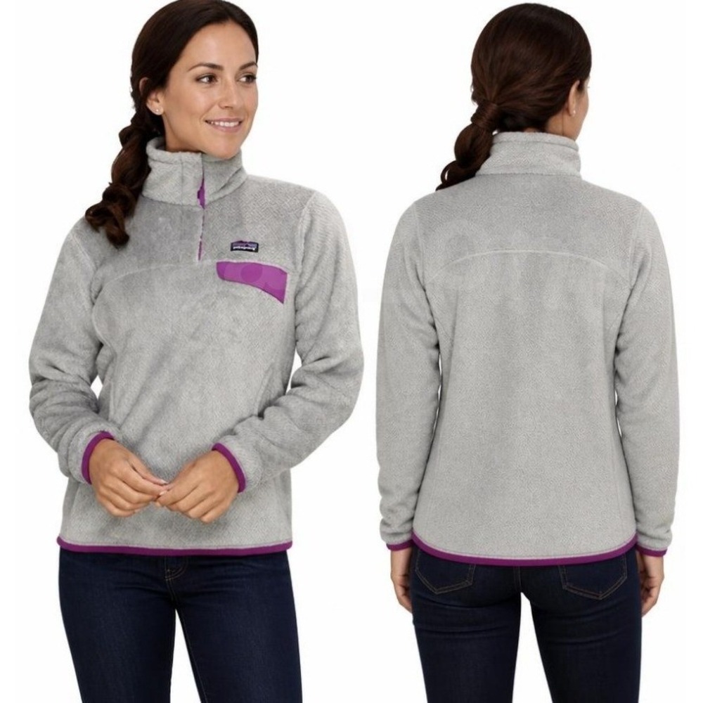 Patagonia Women's Gray Purple Re-Tool Snap-T Fleece Pullover Size Medium
